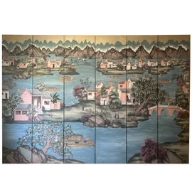 Six Panel Chinoiserie Wallpaper Screen Attributed to Gracie another full view