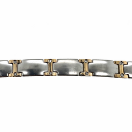 Stainless Steel, 18K Gold & Diamond Link unisex Bracelet closeup
