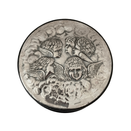Sterling silver round box with cherub lid