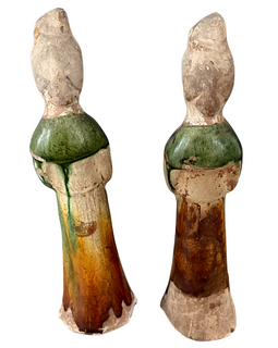 Two Chinese Tang Dynasty Sancai Glazed Figures back view of pair