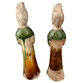 Two Chinese Tang Dynasty Sancai Glazed Figures back view of pair