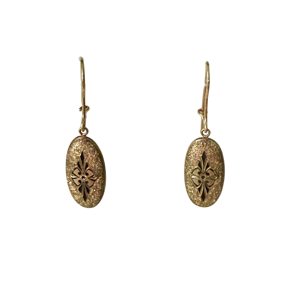 Pair of Victorian 14K Gold Enamel Earrings c1880 Repurposed Cufflinks 