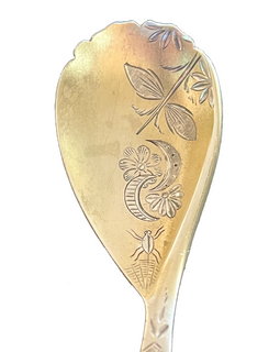 closeup of Victorian Towle Sterling Silver Fancy Nut Spoon