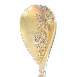 closeup of Victorian Towle Sterling Silver Fancy Nut Spoon