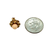 Petite 10 mm coral and gold flower earring shown next to a dime for scale