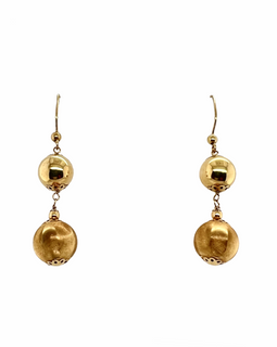Vintage 14K Gold Articulated Double Ball Drop Pierced Earrings