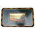 Vintage rectangular painted tray featuring a central landscape scene framed by gold fan motifs and an outer acanthus leaf border.