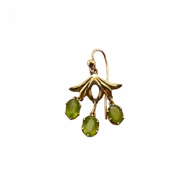 single Vintage 14K Gold Pierced Earring with Peridot Drops