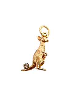 Vintage 14K gold kangaroo charm with diamond accent, full view