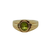 Vintage 14K gold men's peridot and diamond ring circa 1950, top view showing faceted green stone