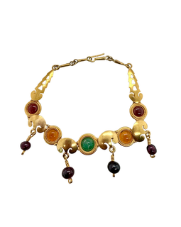 Full view of Vintage 22K Gold Multi Gemstone Bracelet with Tourmaline & Garnets