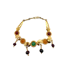 Full view of Vintage 22K Gold Multi Gemstone Bracelet with Tourmaline & Garnets