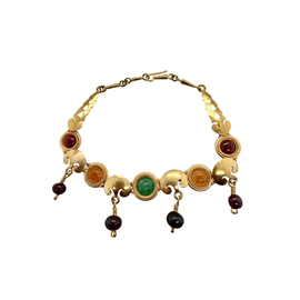 Vintage 22K Gold Multi Gemstone Bracelet with Tourmaline & Garnets