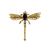 Gold dragonfly brooch with gemstones on a white background