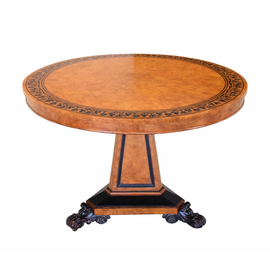 Full view of Vintage Baker Stately Homes George Bullock Burled Ash Center Table from the side