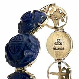 Vintage Chinese Carved Lapis Lazuli Chinese Link Bracelet view of mark