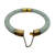 Vintage Chinese jadeite bangle bracelet shown open with engraved 14K gold clasp and safety chain