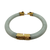 Vintage Chinese jadeite bangle bracelet with engraved 14K gold hinge mount, clasp open