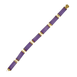 Vintage Chinese lavender jade and 14K gold link bracelet, full length view