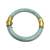 Vintage Chinese light green jadeite hinged bangle with 14K gold fittings, angled view