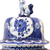 Closeup of the lid on a Vintage Delft Pottery Blue and White Covered Urn
