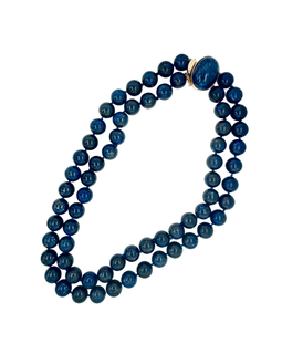 Full view of Vintage Double Strand Lapis Lazuli  Beaded Necklace with 14K Gold Clasp