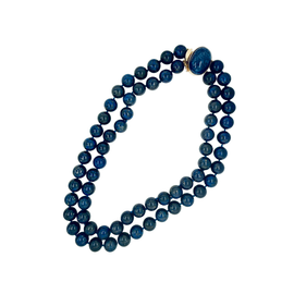 Full view of Vintage Double Strand Lapis Lazuli  Beaded Necklace with 14K Gold Clasp