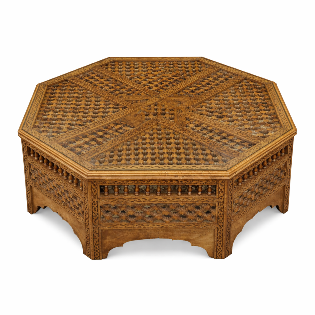 Full view of Vintage Moroccan Octagonal Hardwood Coffee Table