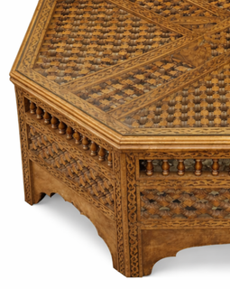 Closeup view of side of Vintage Moroccan Octagonal Hardwood Coffee Table