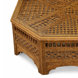 Closeup view of side of Vintage Moroccan Octagonal Hardwood Coffee Table