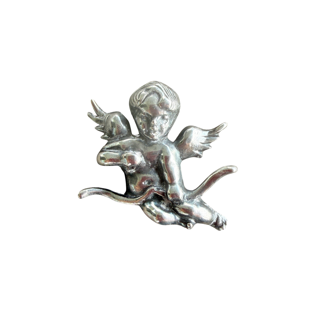 Vintage Sterling Silver Cupid Brooch – Winged Bow Design front view
