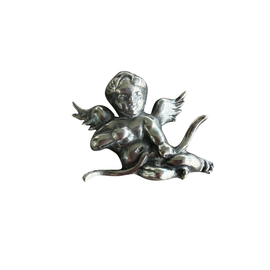 Vintage Sterling Silver Cupid Brooch – Winged Bow Design another front angle view