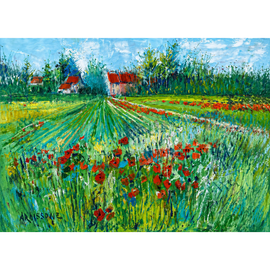 Yolanda Ardissonne “Poppies” impressionist landscape with cottage