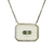 10K white gold pendant; 14K white gold chain; rock crystal; diamond; green and black enamel