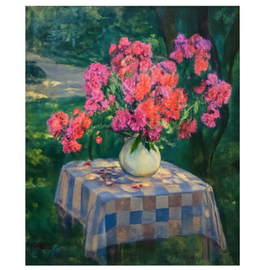Jeanne Lauvernay‑Petitjean oil on canvas floral bouquet outdoors