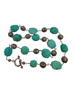 hand carved turquoise beads with longevity symbols