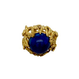 mid century 18k gold lapis ring domed cabochon