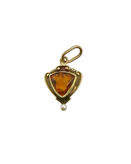 Art Nouveau 14K Gold Citrine & Seed Pearl Charm or Small Pendant