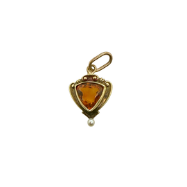 Art Nouveau 14K Gold Citrine & Seed Pearl Charm or Small Pendant