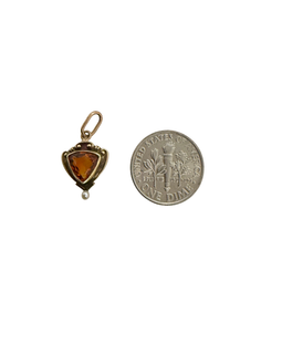 Art Nouveau 14K Gold Citrine & Seed Pearl Charm or Small Pendant
