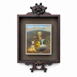 surrealist oil on board painting by Pavel Bouda Czech landscape