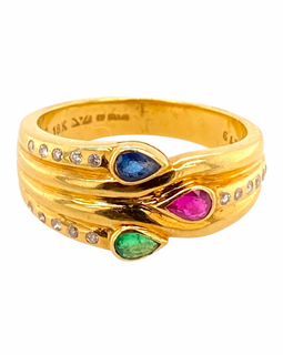 18K Gold Diamond, Ruby, Sapphire & Emerald Ring By Levian face view