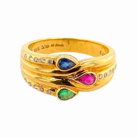 18K Gold Diamond, Ruby, Sapphire & Emerald Ring By Levian face view