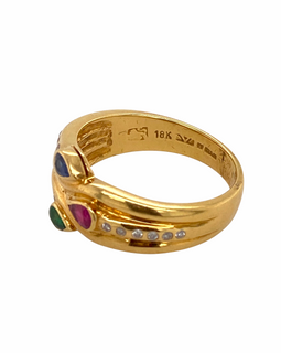 18K Gold Diamond, Ruby, Sapphire & Emerald Ring By Levian side view