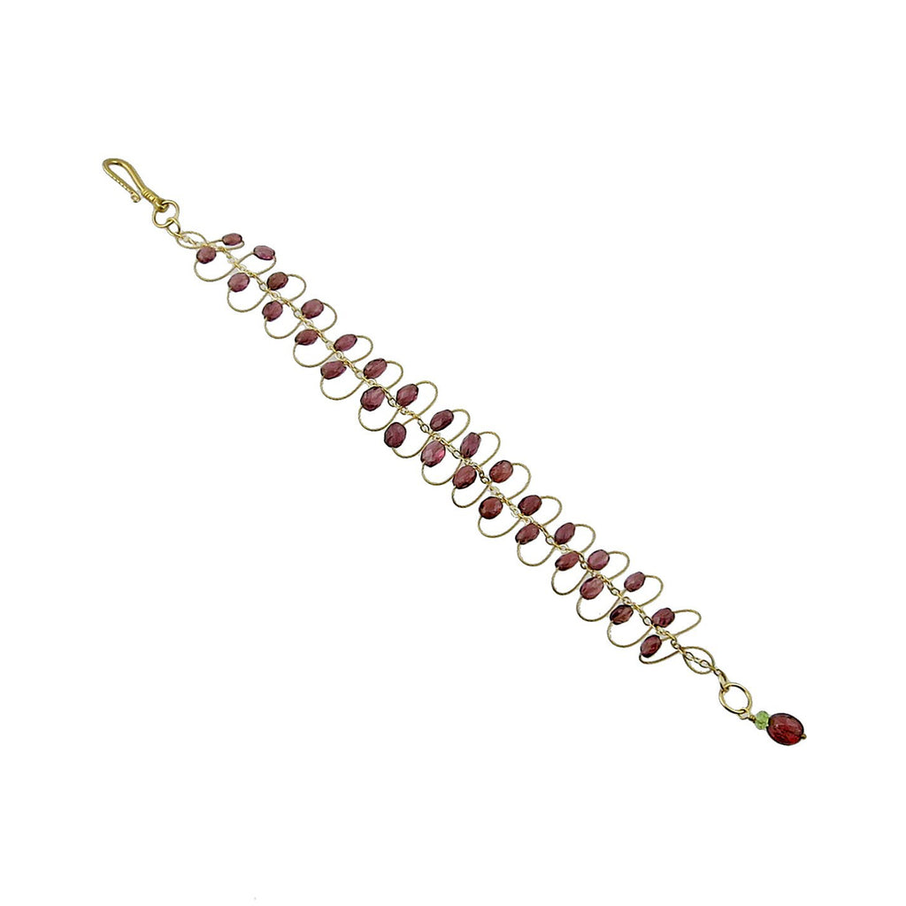 18K Gold & Rhodolite Garnet Articulated Bailey Banks & Biddle Bracelet in Original Boxes