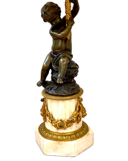 19th C French Marble and Bronze Cherub Lamps