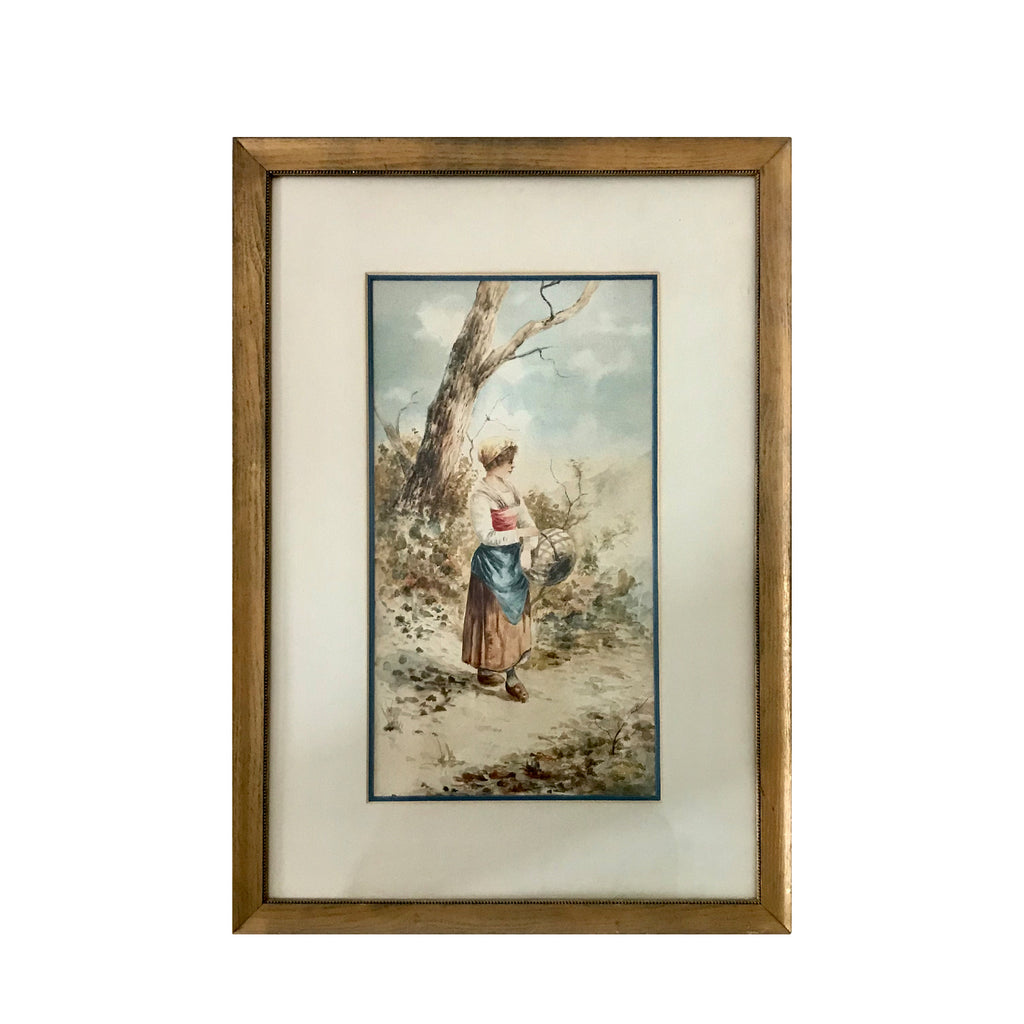 19th Century Watercolor Landscape with Figure