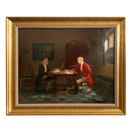 19th C. Interior Figural Genre Scene Oil on Canvas