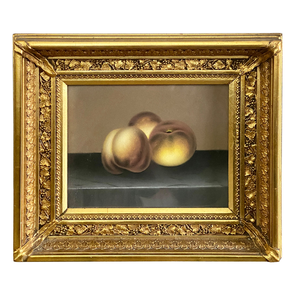 American Still Life Pastel on Paper, Still Life of Peaches 19th Century in frame