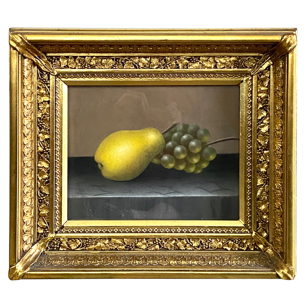 American Still Life Pastel on Paper of a Pear and Grapes 19th C. with frame